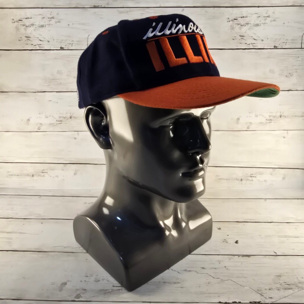 Vintage 1994 The Game Illinois Illini Snapback Hat Navy Orange Chief Illiniwek